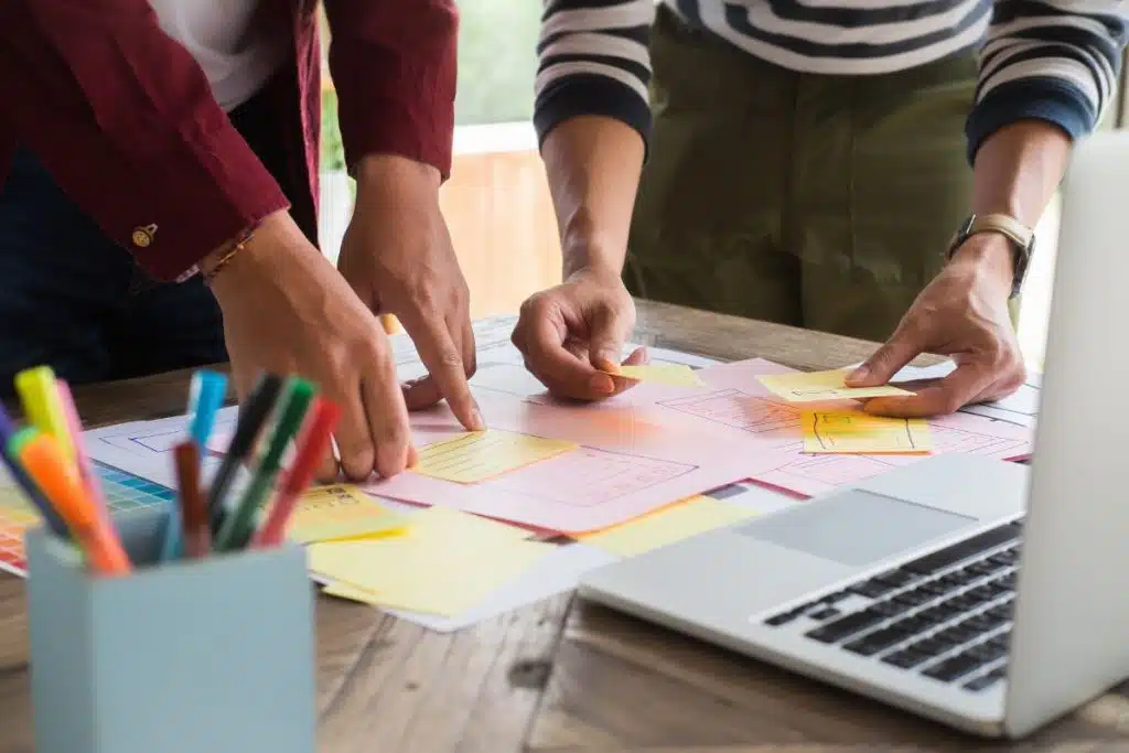 a team works together to plan project