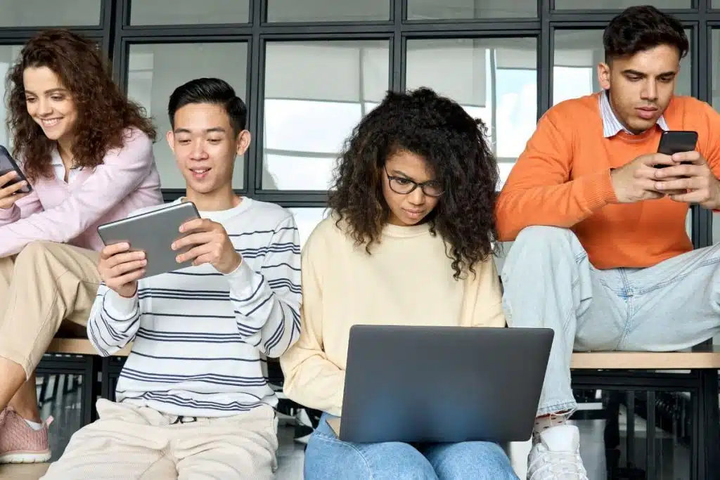 high school students look at different types of technology