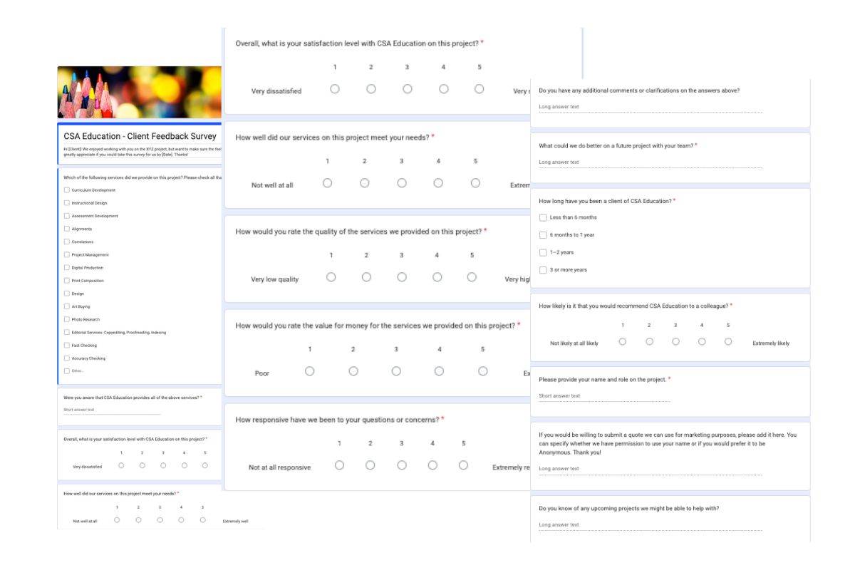 a screenshot of a client feedback survey