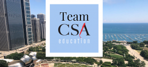 Team CSA logo on top of a photo of Chicago